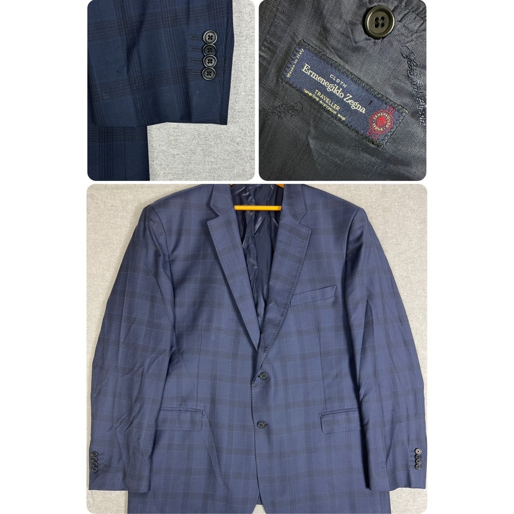 Ermenegildo Zegna Traveller Blazer 48 Navy Wool Plaid ClassicJacket